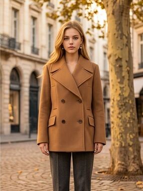 H&M Double-Breasted Camel Pea Coat
